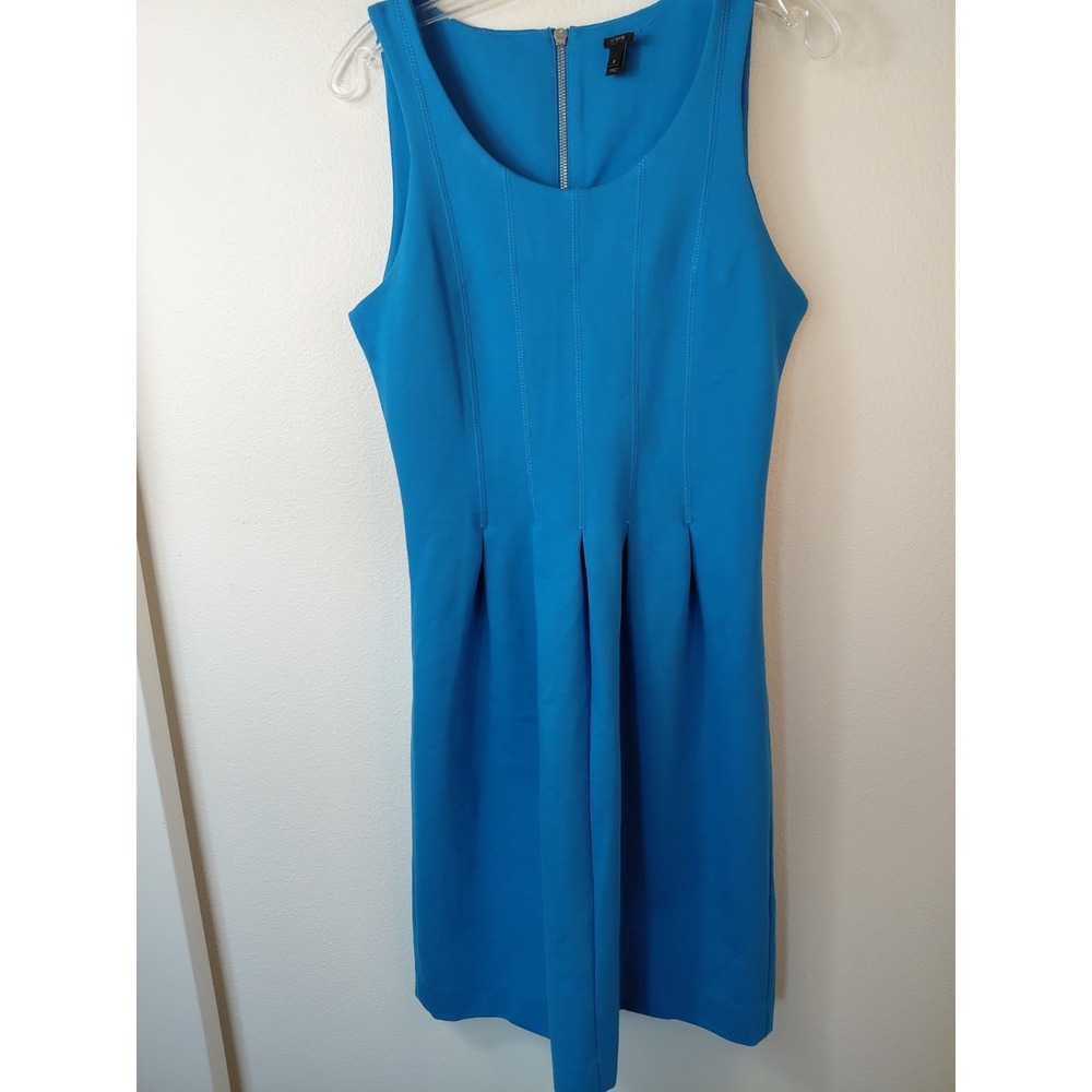 J Crew Womens Dress Blue Size 8 Sleeveless Stretch Zipper Pleated Fit &flair